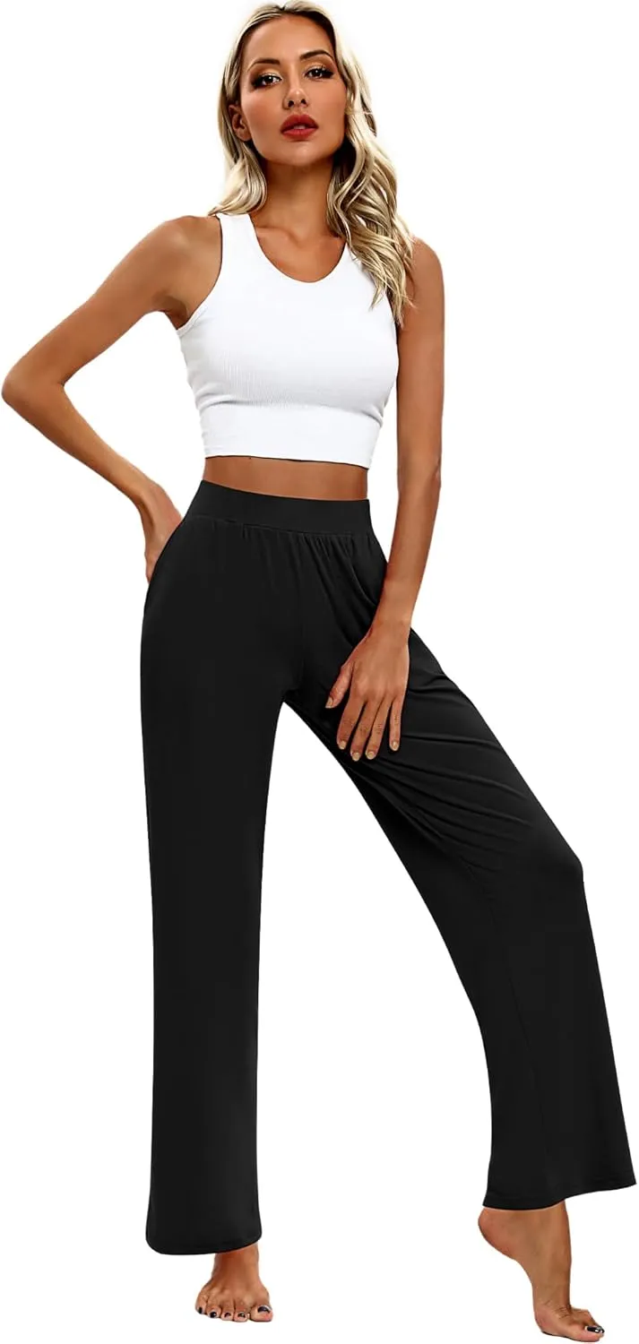 Huukeay 3 Pack Women's Lounge Pants, Cozy Wide Leg Lounge Pants with Pockets Loose Flowy Yoga Sweatpants Workout Comfy Jogger