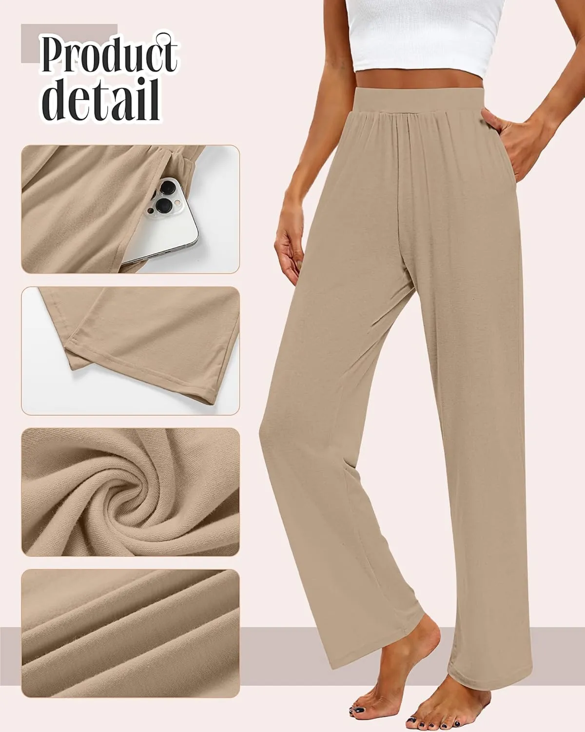 Huukeay 3 Pack Women's Lounge Pants, Cozy Wide Leg Lounge Pants with Pockets Loose Flowy Yoga Sweatpants Workout Comfy Jogger