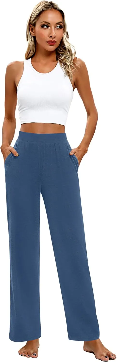 Huukeay 3 Pack Women's Lounge Pants, Cozy Wide Leg Lounge Pants with Pockets Loose Flowy Yoga Sweatpants Workout Comfy Jogger