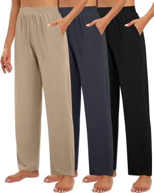 Huukeay 3 Pack Women's Lounge Pants, Cozy Wide Leg Lounge Pants with Pockets Loose Flowy Yoga Sweatpants Workout Comfy Jogger