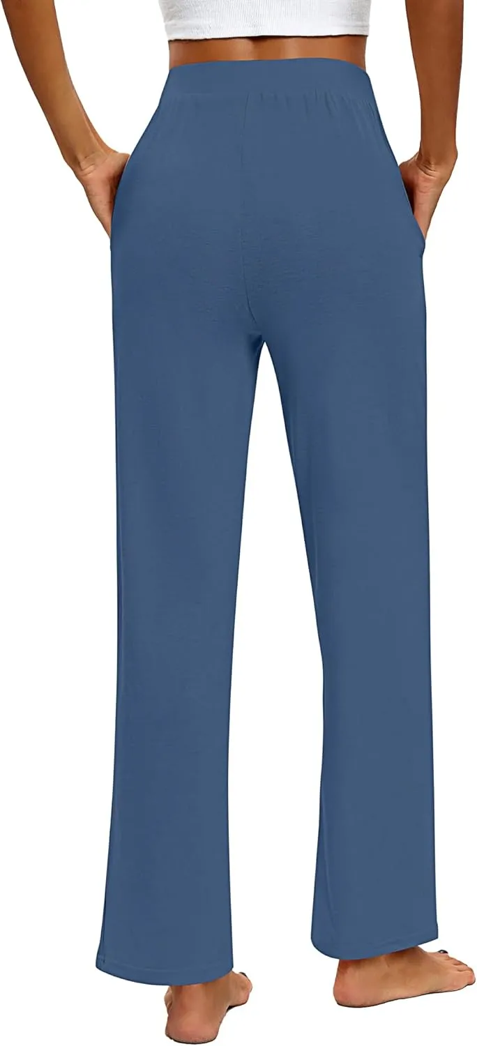 Huukeay 3 Pack Women's Lounge Pants, Cozy Wide Leg Lounge Pants with Pockets Loose Flowy Yoga Sweatpants Workout Comfy Jogger