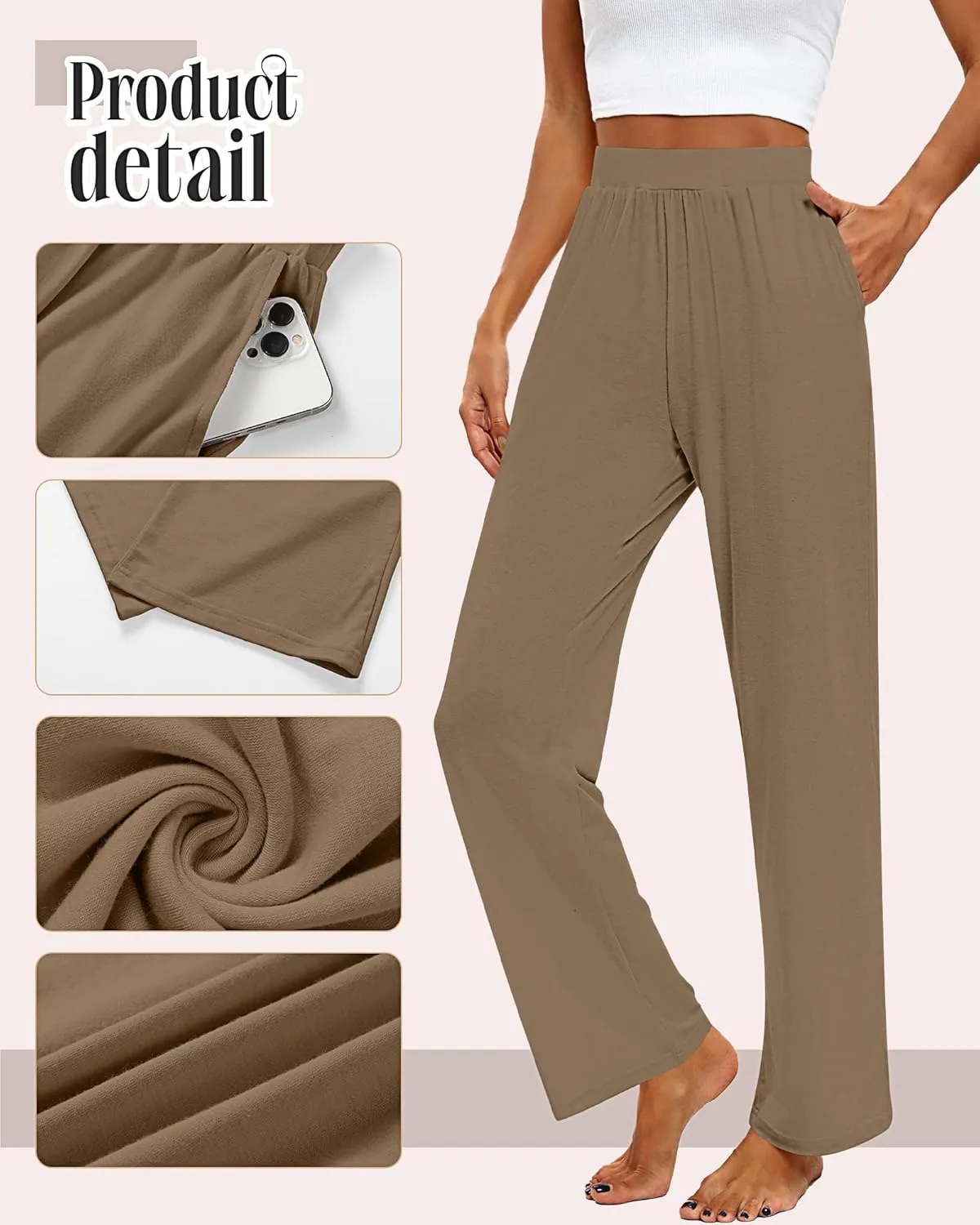 Huukeay 3 Pack Women's Lounge Pants, Cozy Wide Leg Lounge Pants with Pockets Loose Flowy Yoga Sweatpants Workout Comfy Jogger