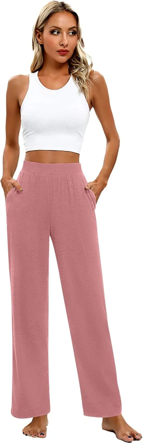 Huukeay 3 Pack Women's Lounge Pants, Cozy Wide Leg Lounge Pants with Pockets Loose Flowy Yoga Sweatpants Workout Comfy Jogger