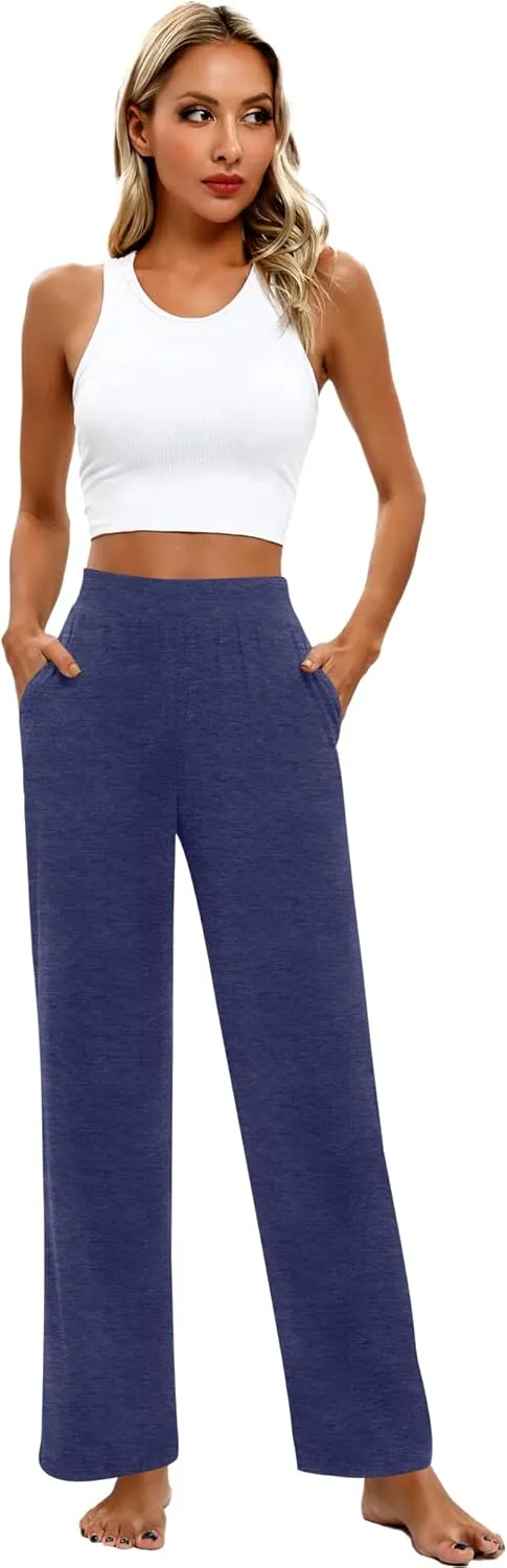 Huukeay 3 Pack Women's Lounge Pants, Cozy Wide Leg Lounge Pants with Pockets Loose Flowy Yoga Sweatpants Workout Comfy Jogger
