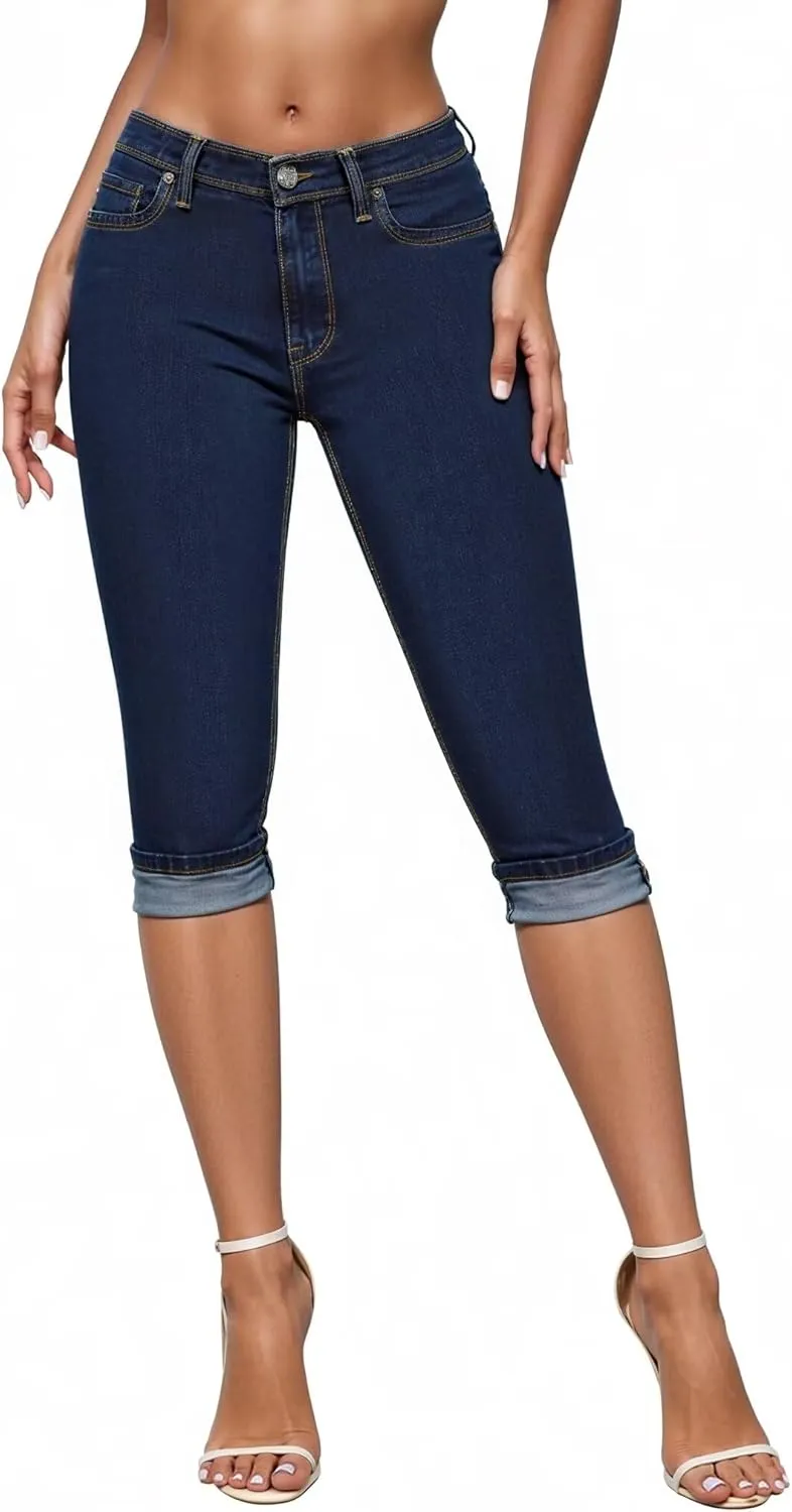 Hybrid & Company Women's Stretchy Slim Fit Denim Capri Jeans