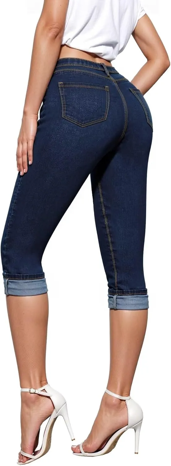 Hybrid & Company Women's Stretchy Slim Fit Denim Capri Jeans