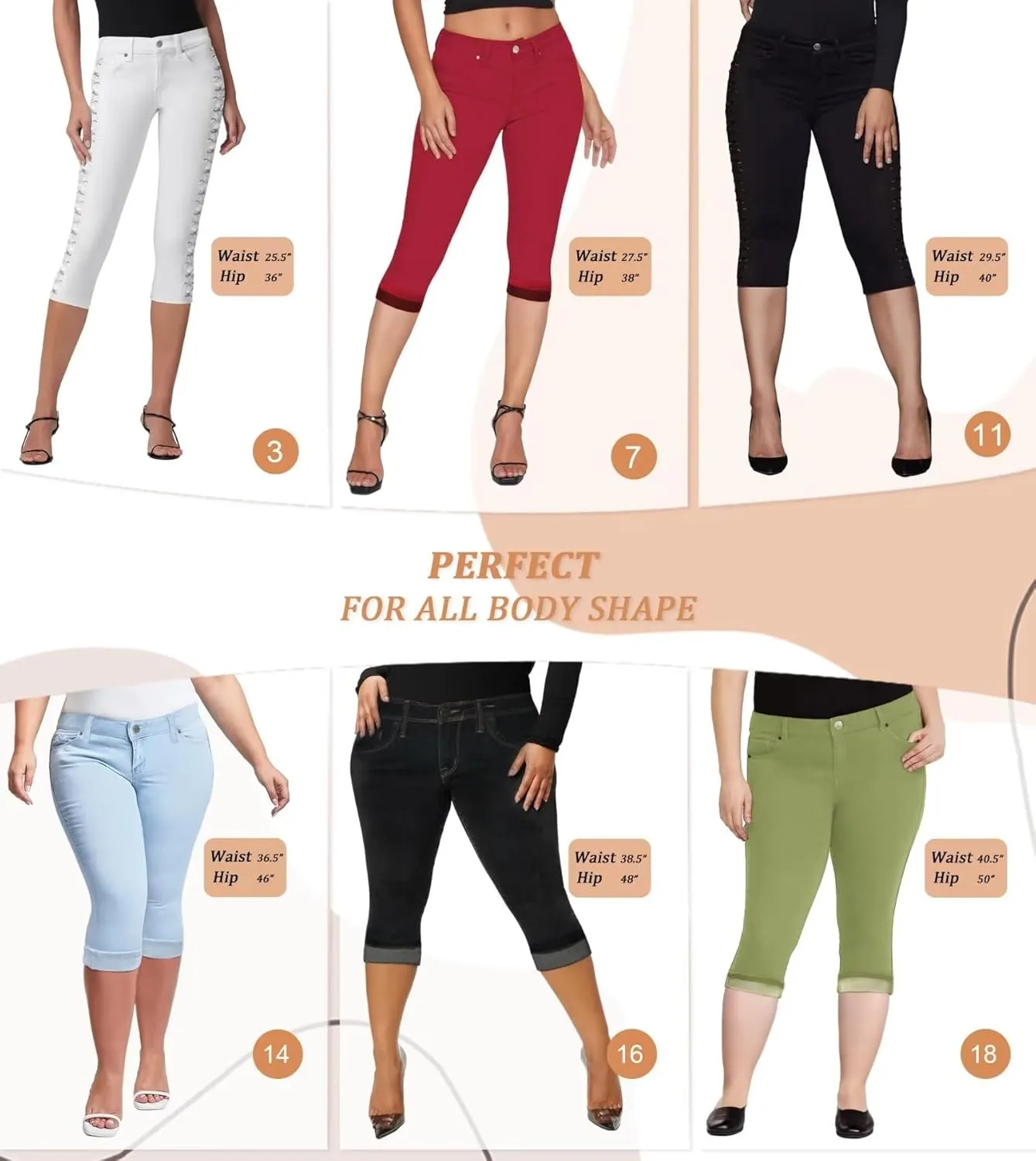 Hybrid & Company Women's Stretchy Slim Fit Denim Capri Jeans