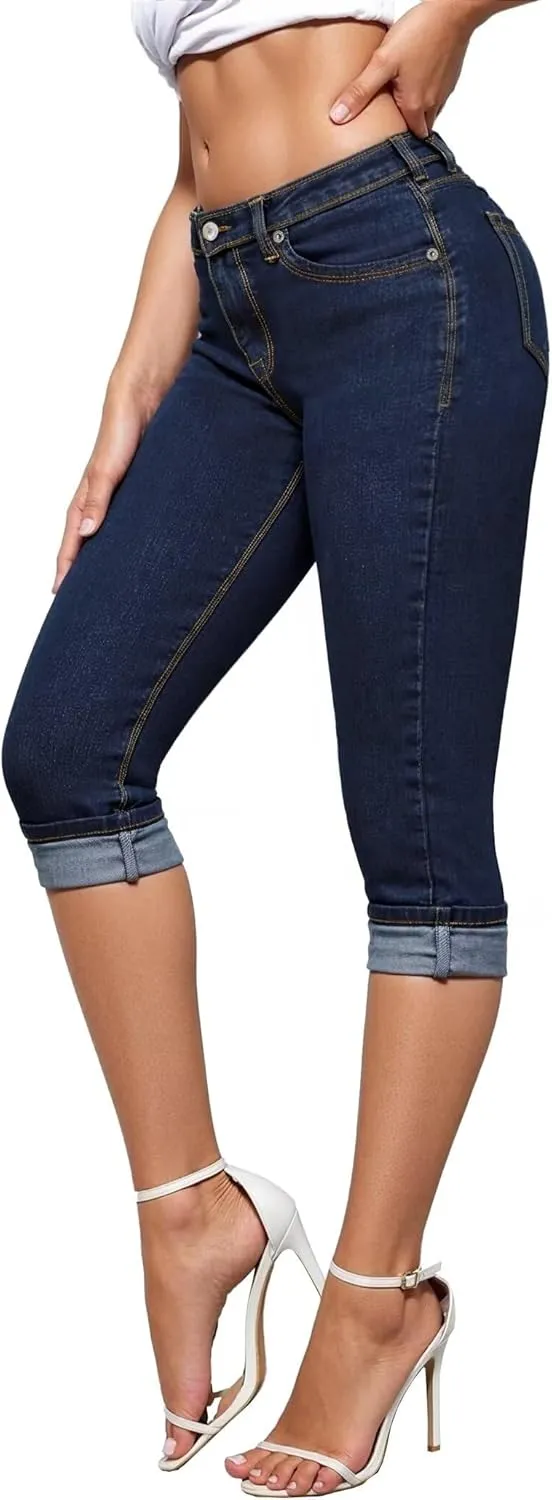 Hybrid & Company Women's Stretchy Slim Fit Denim Capri Jeans