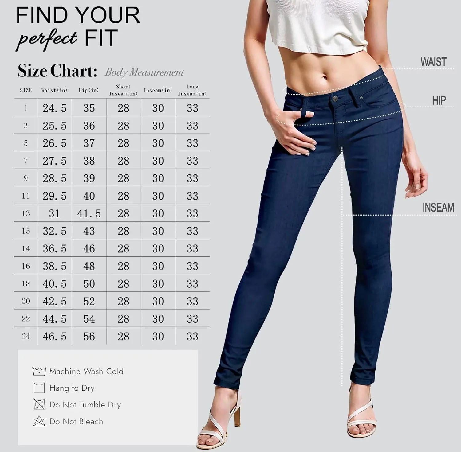 Hybrid & Company Womens Super Stretch Comfy Denim Skinny Jeans