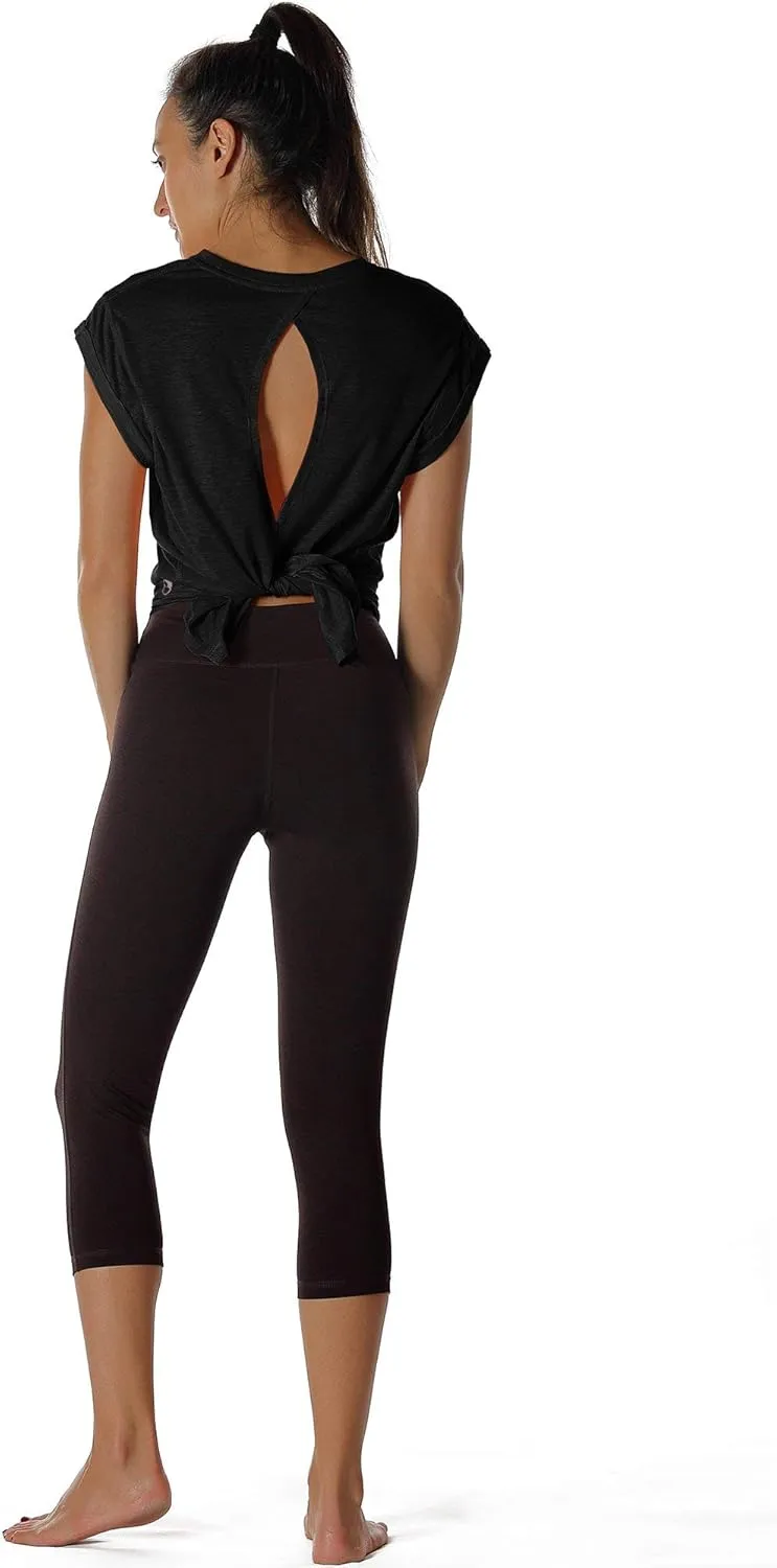 icyzone Open Back Workout Top Shirts - Yoga t-Shirts Activewear Exercise Tops for Women