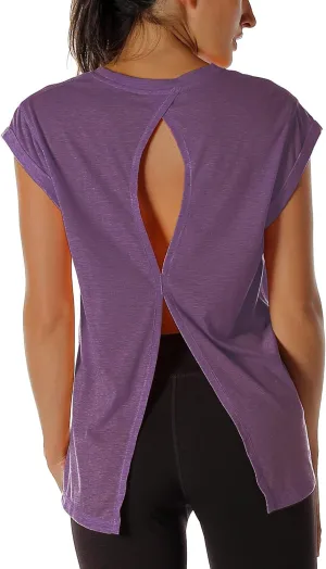 icyzone Open Back Workout Top Shirts - Yoga t-Shirts Activewear Exercise Tops for Women