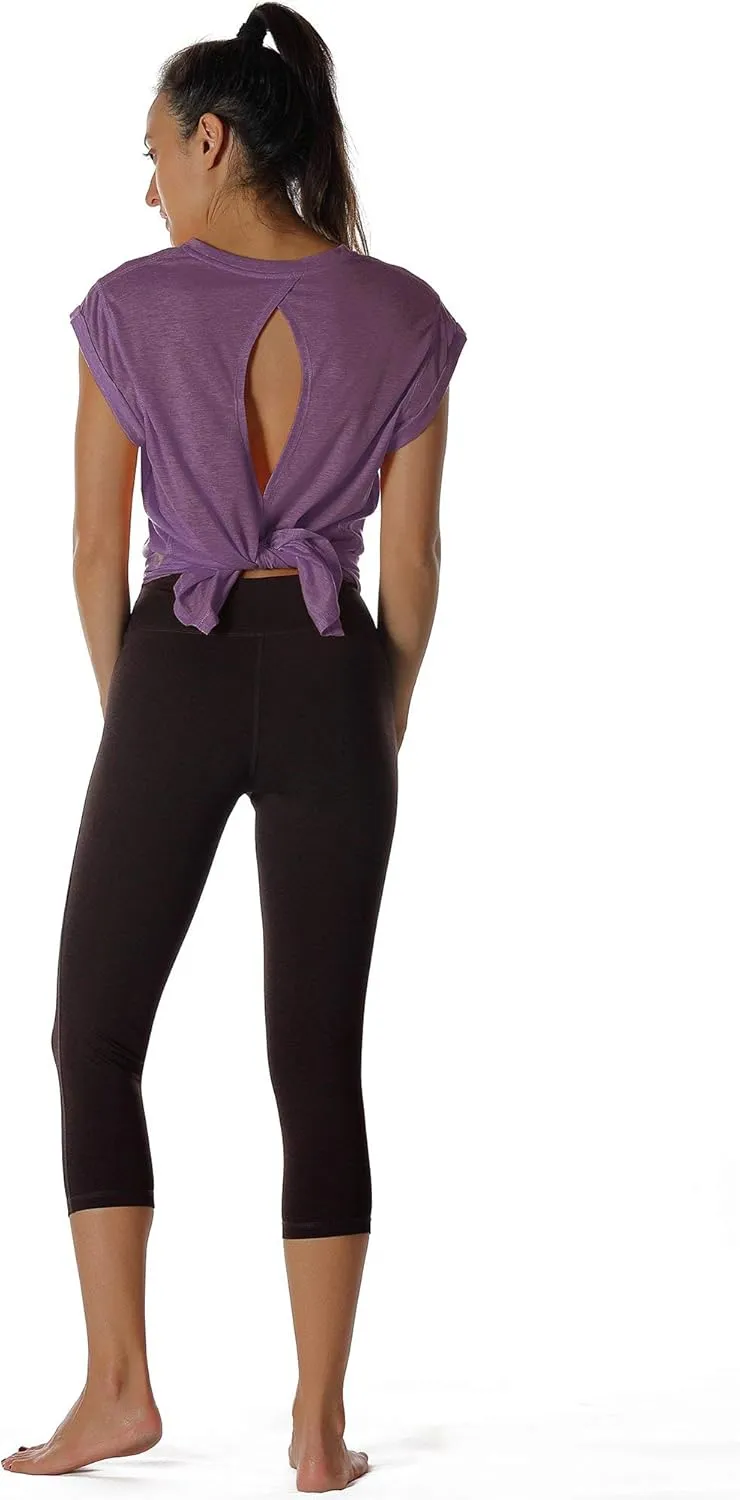 icyzone Open Back Workout Top Shirts - Yoga t-Shirts Activewear Exercise Tops for Women