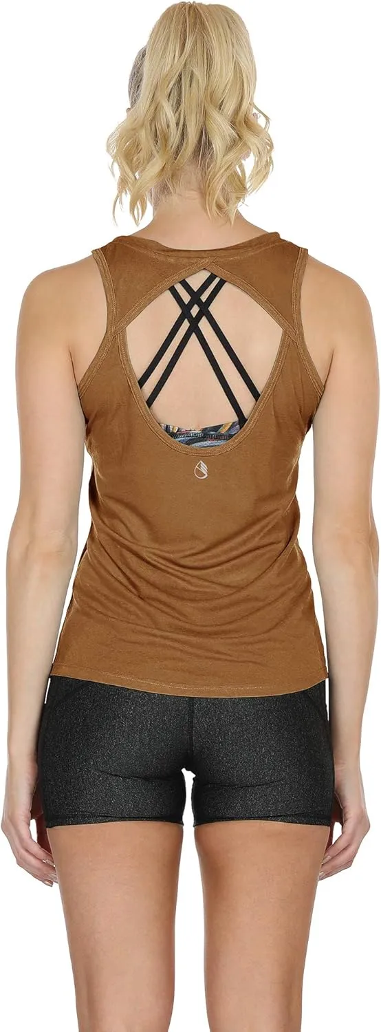 icyzone Women's Lightweight Breathable Open Back Workout Athletic Yoga Tank Tops
