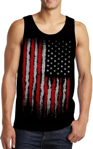 Idgreatim Men's Casual Tank Tops American Flag Print Sleeveless Muscle Patriotic Tees