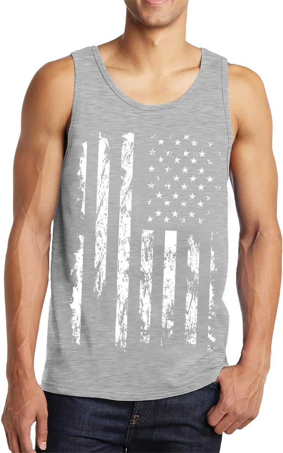 Idgreatim Men's Casual Tank Tops American Flag Print Sleeveless Muscle Patriotic Tees