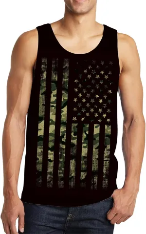 Idgreatim Men's Casual Tank Tops American Flag Print Sleeveless Muscle Patriotic Tees