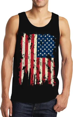 Idgreatim Men's Casual Tank Tops American Flag Print Sleeveless Muscle Patriotic Tees
