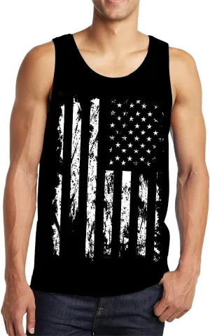 Idgreatim Men's Casual Tank Tops American Flag Print Sleeveless Muscle Patriotic Tees