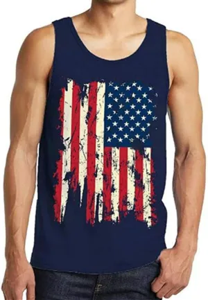 Idgreatim Men's Casual Tank Tops American Flag Print Sleeveless Muscle Patriotic Tees