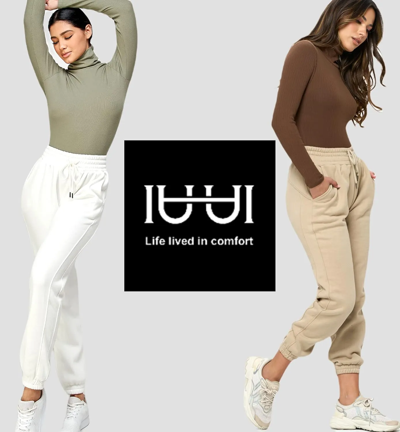 IUUI Women's High Waisted Sweatpants Fleece Joggers Pockets Cotton Lounge Athletic Baggy Pants
