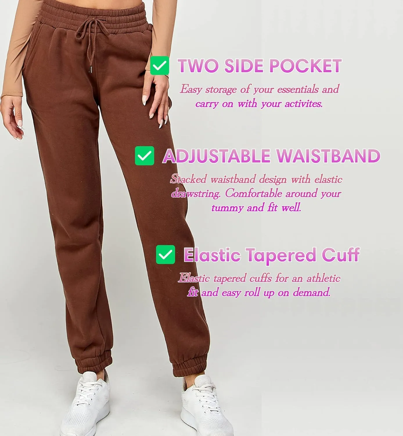 IUUI Women's High Waisted Sweatpants Fleece Joggers Pockets Cotton Lounge Athletic Baggy Pants