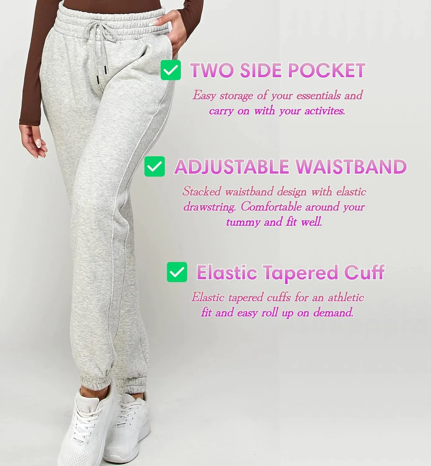 IUUI Women's High Waisted Sweatpants Fleece Joggers Pockets Cotton Lounge Athletic Baggy Pants