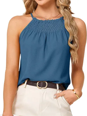 JASAMBAC Women's Tank Tops 2024 Summer Sleeveless Embroidery Spaghetti Straps Scoop Neck Loose Fit Casual Flowy