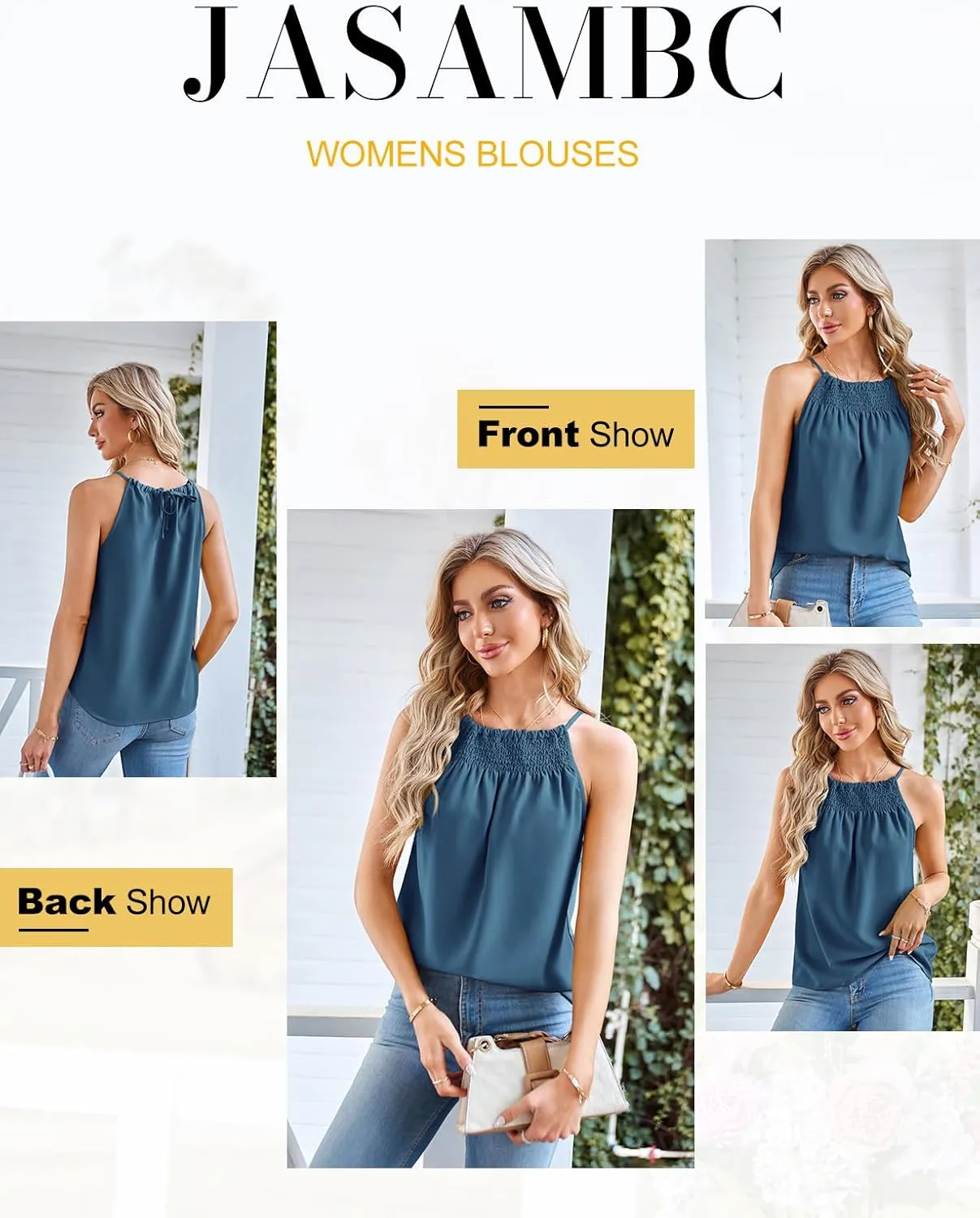 JASAMBAC Women's Tank Tops 2024 Summer Sleeveless Embroidery Spaghetti Straps Scoop Neck Loose Fit Casual Flowy