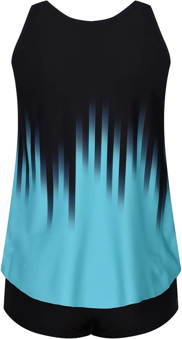 JiXiang Tankini Swimsuits for Women 2025 Two Piece Summer Bathing Suits Print Sling Swim Beach Swimwear Tank Top with Shorts