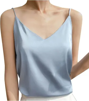 JOAU Women's Silk Satin Tank Tops 2025 V Neck Spaghetti Strap Sleeveless Camisole Summer Casual Loose Basic Dressy Blouse