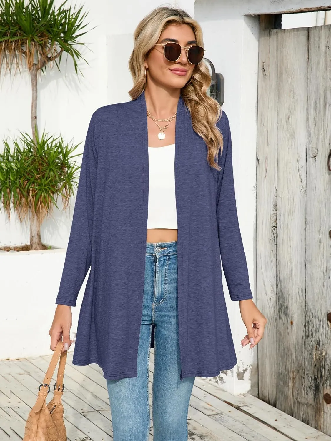 JollieLovin Women's Plus Size Long Sleeve Lightweight Cardigans Open Front Casual Soft Drape Fall Dusters