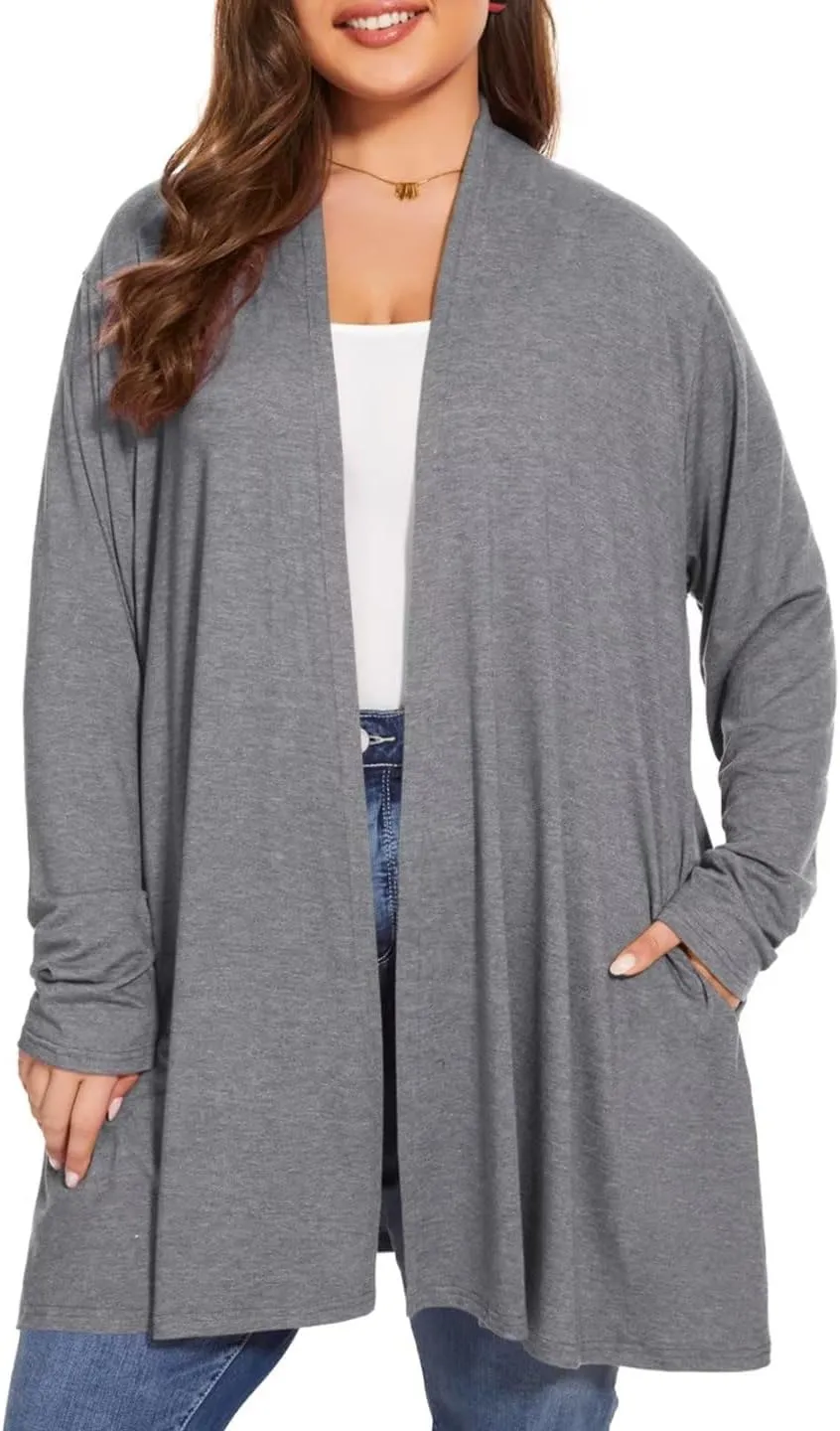 JollieLovin Women's Plus Size Long Sleeve Lightweight Cardigans Open Front Casual Soft Drape Fall Dusters