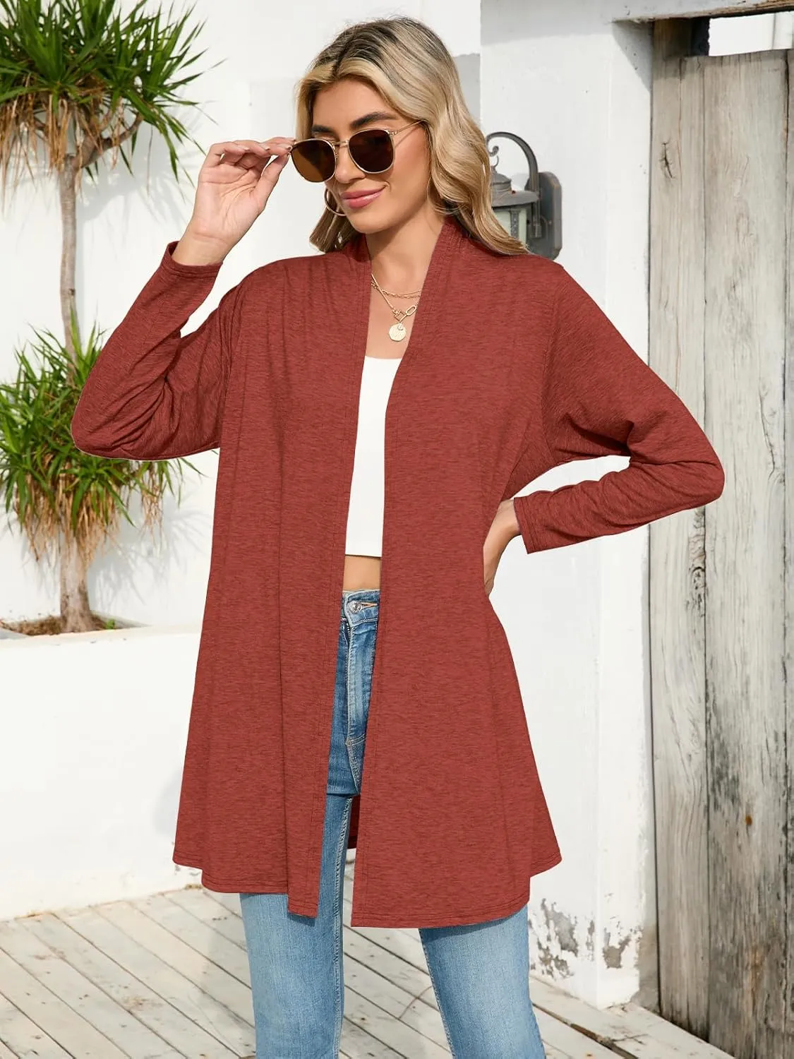 JollieLovin Women's Plus Size Long Sleeve Lightweight Cardigans Open Front Casual Soft Drape Fall Dusters
