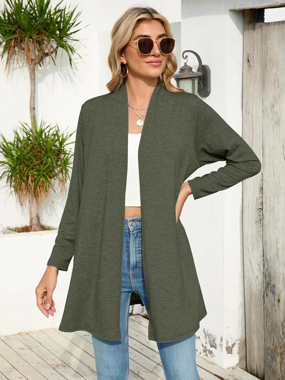 JollieLovin Women's Plus Size Long Sleeve Lightweight Cardigans Open Front Casual Soft Drape Fall Dusters