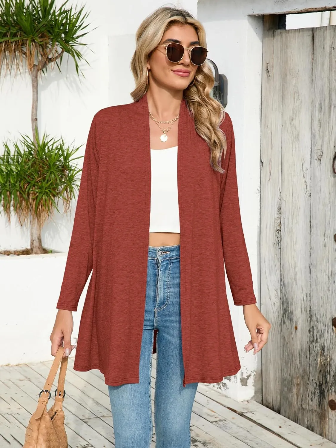 JollieLovin Women's Plus Size Long Sleeve Lightweight Cardigans Open Front Casual Soft Drape Fall Dusters