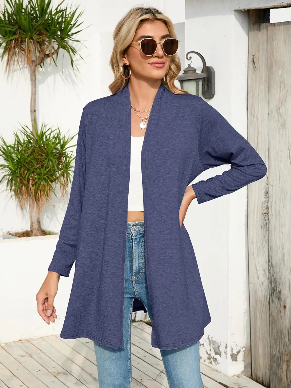 JollieLovin Women's Plus Size Long Sleeve Lightweight Cardigans Open Front Casual Soft Drape Fall Dusters