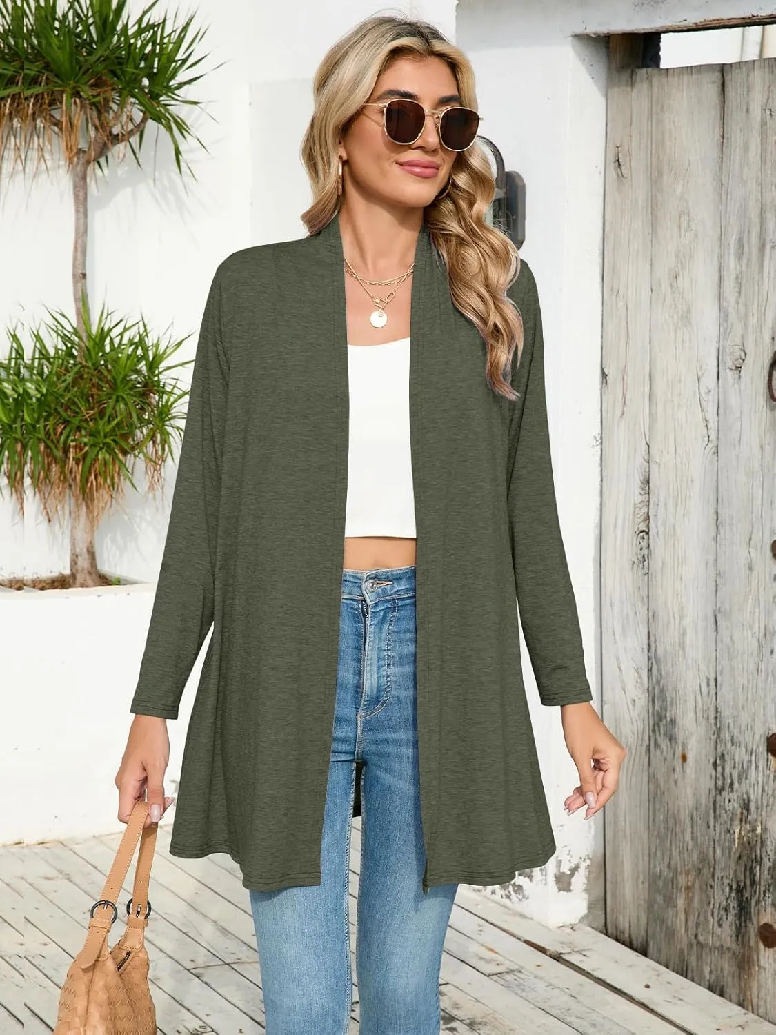 JollieLovin Women's Plus Size Long Sleeve Lightweight Cardigans Open Front Casual Soft Drape Fall Dusters