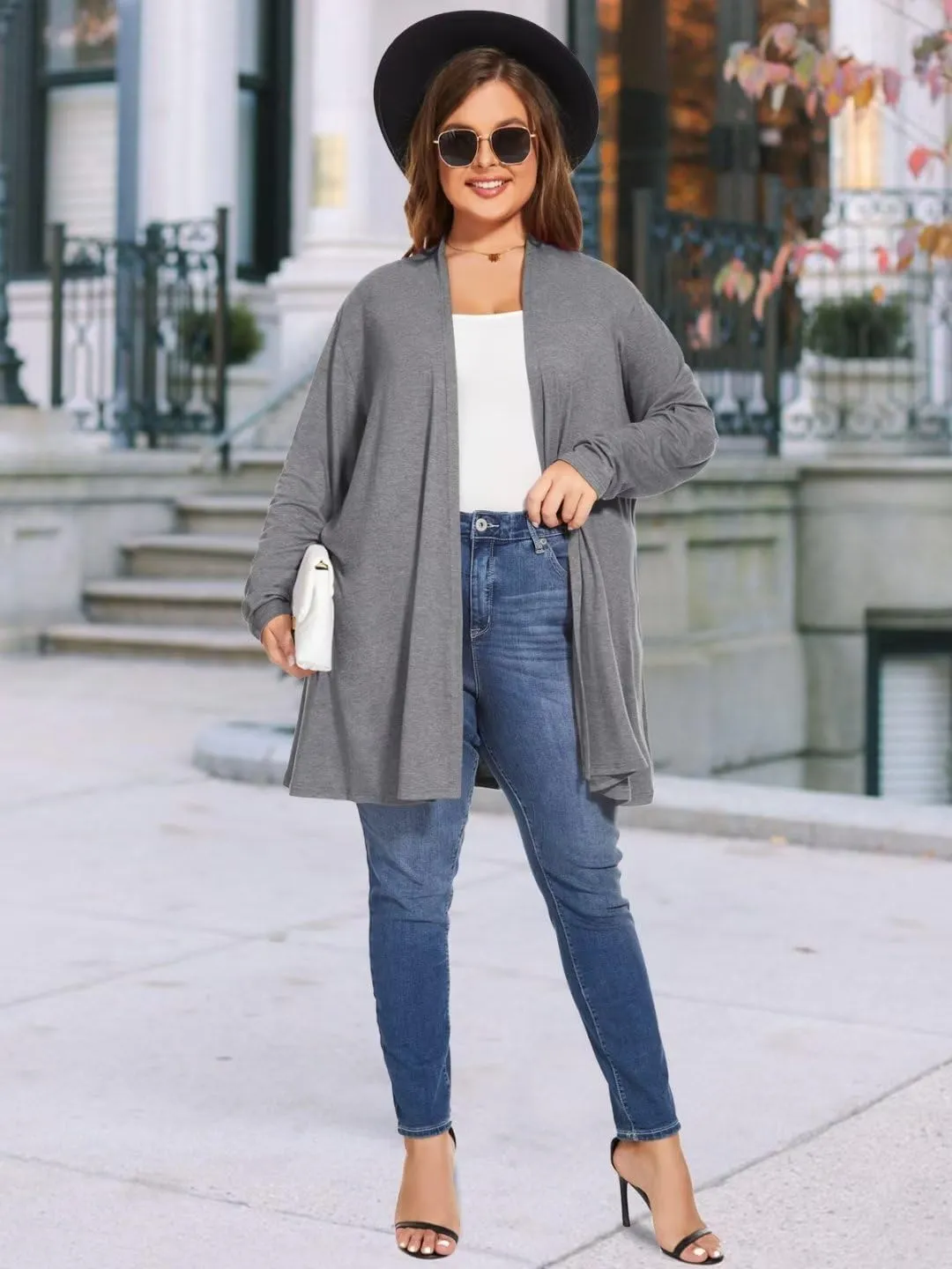 JollieLovin Women's Plus Size Long Sleeve Lightweight Cardigans Open Front Casual Soft Drape Fall Dusters