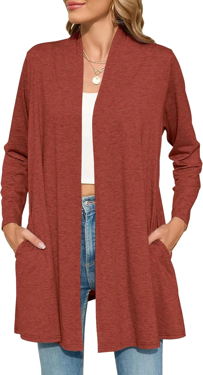 JollieLovin Women's Plus Size Long Sleeve Lightweight Cardigans Open Front Casual Soft Drape Fall Dusters