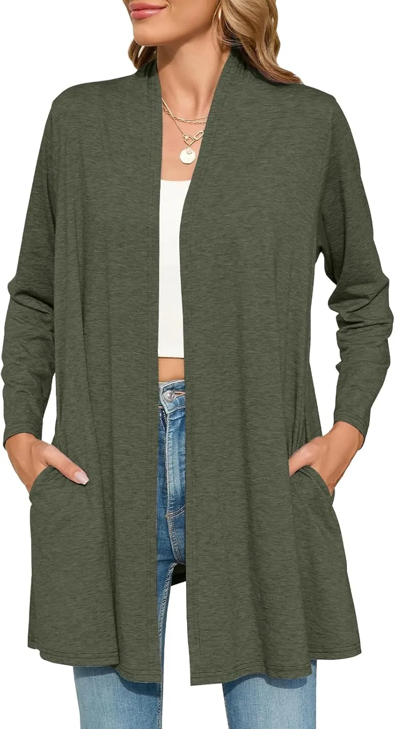 JollieLovin Women's Plus Size Long Sleeve Lightweight Cardigans Open Front Casual Soft Drape Fall Dusters