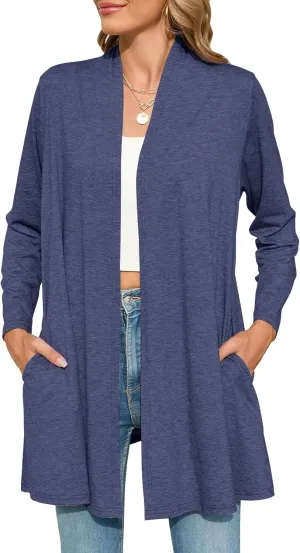 JollieLovin Women's Plus Size Long Sleeve Lightweight Cardigans Open Front Casual Soft Drape Fall Dusters