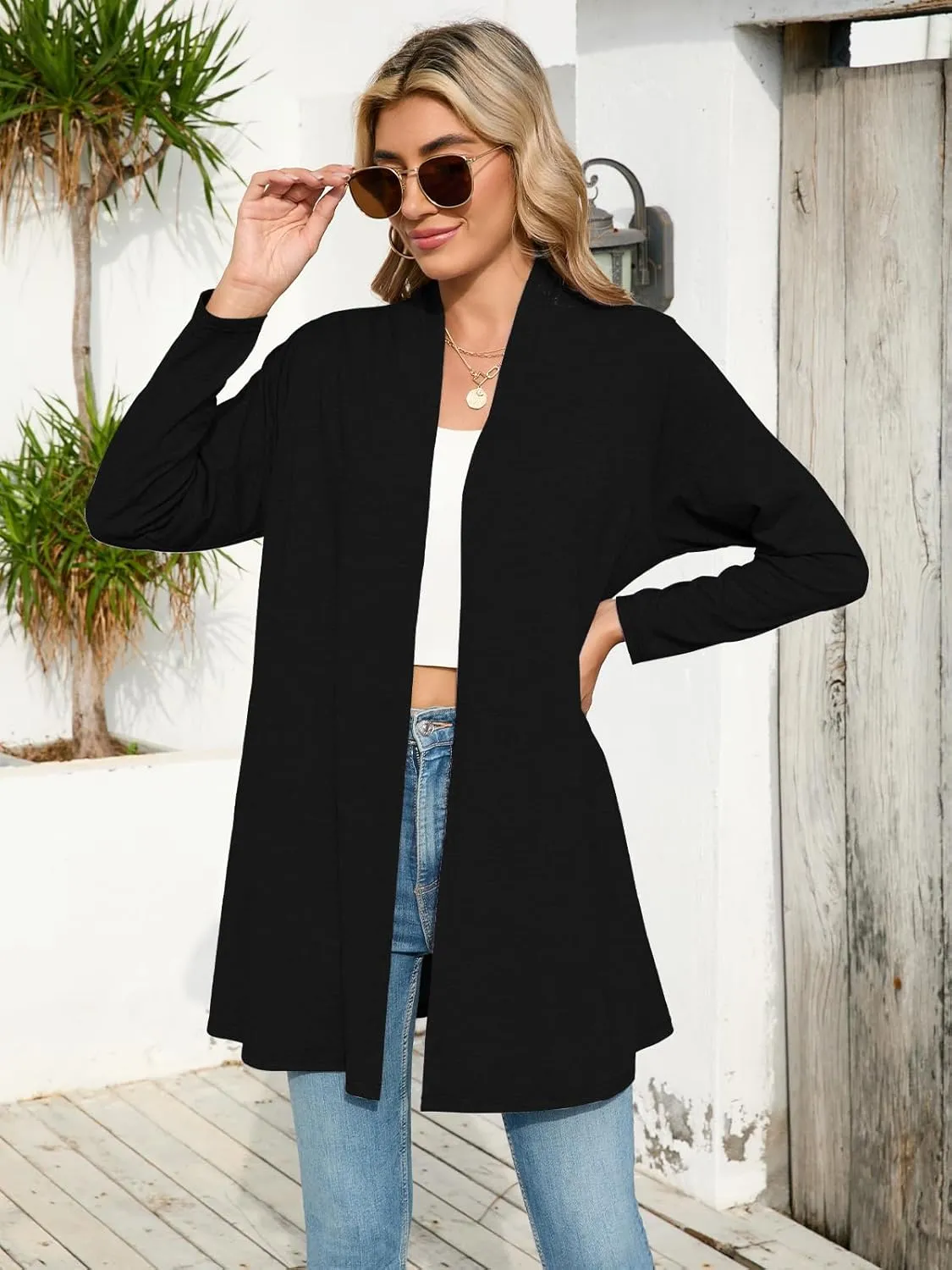 JollieLovin Women's Plus Size Long Sleeve Lightweight Cardigans Open Front Casual Soft Drape Fall Dusters