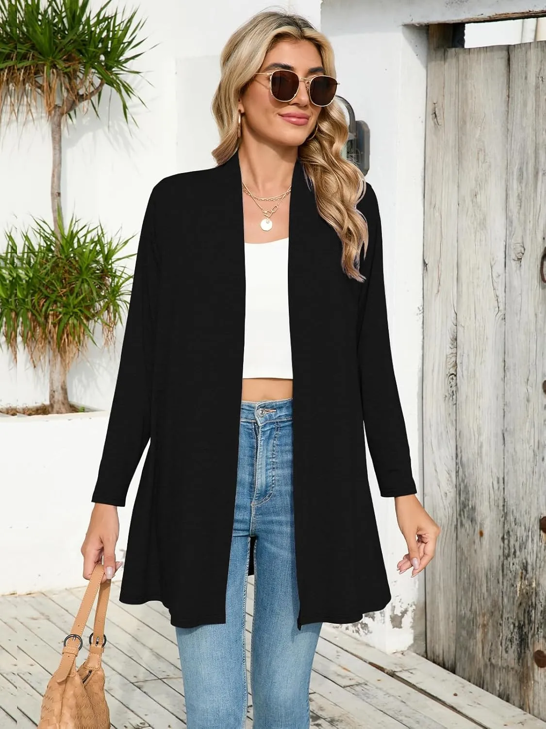 JollieLovin Women's Plus Size Long Sleeve Lightweight Cardigans Open Front Casual Soft Drape Fall Dusters