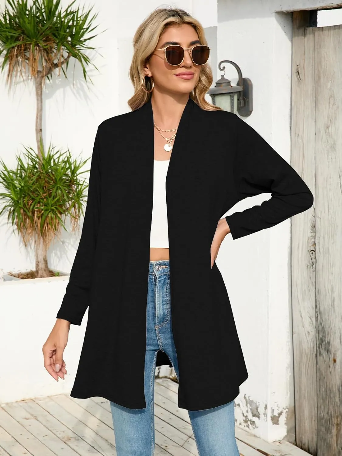 JollieLovin Women's Plus Size Long Sleeve Lightweight Cardigans Open Front Casual Soft Drape Fall Dusters