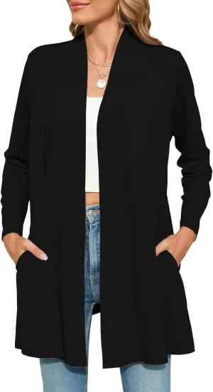 JollieLovin Women's Plus Size Long Sleeve Lightweight Cardigans Open Front Casual Soft Drape Fall Dusters