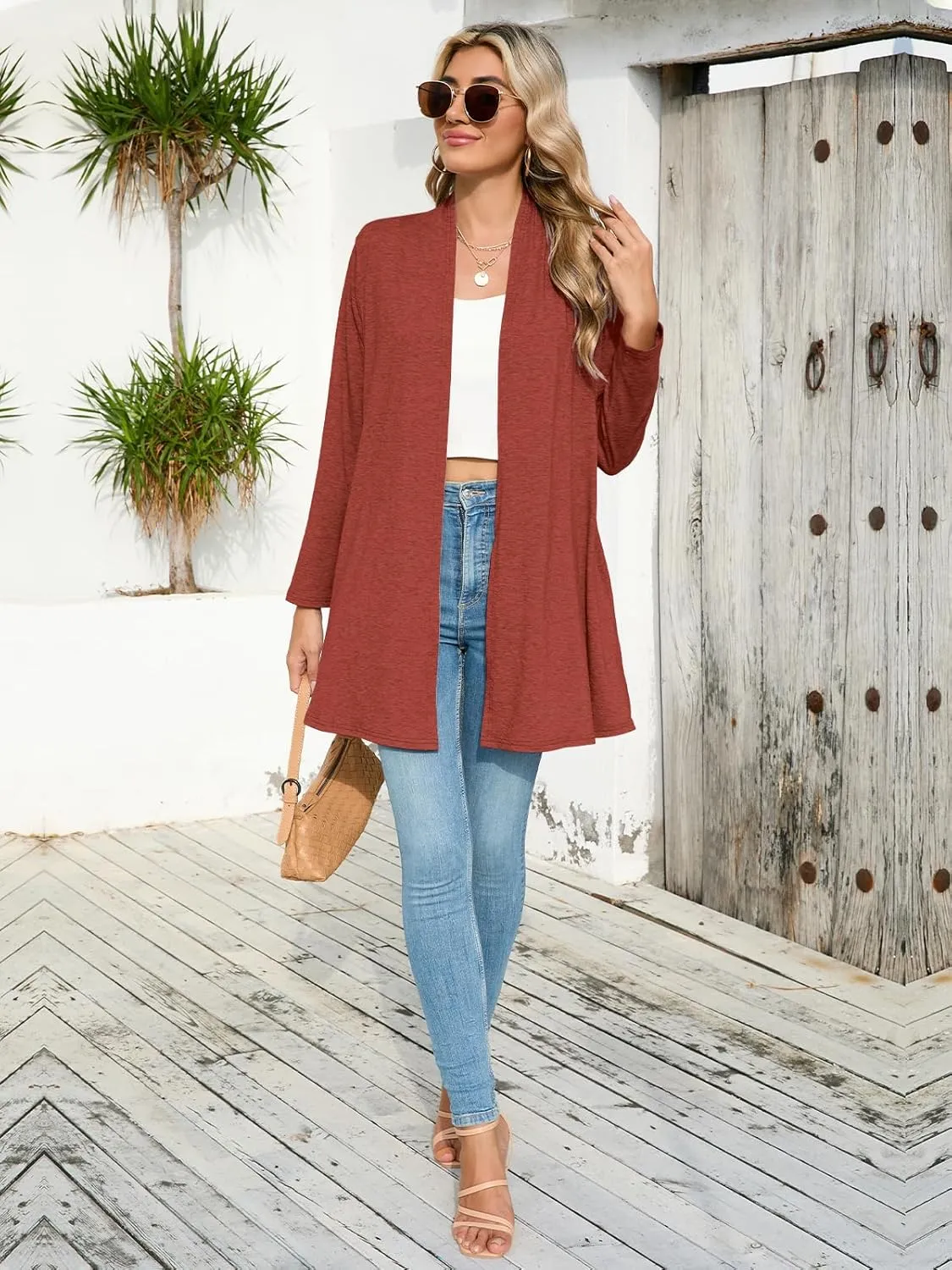 JollieLovin Women's Plus Size Long Sleeve Lightweight Cardigans Open Front Casual Soft Drape Fall Dusters