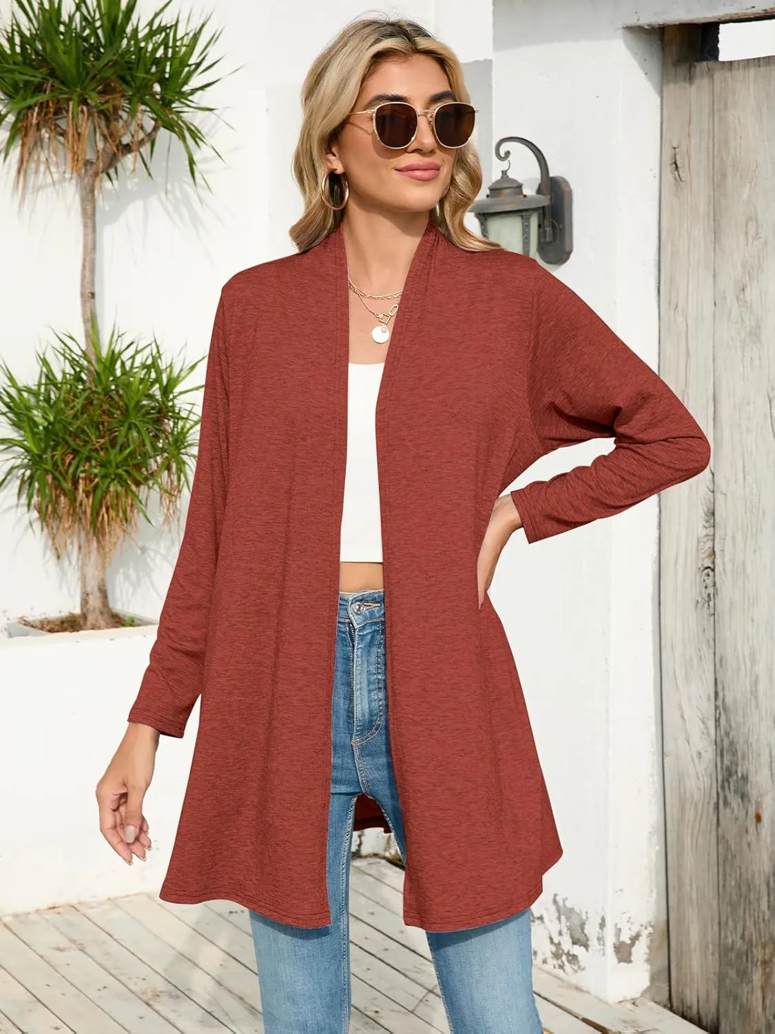 JollieLovin Women's Plus Size Long Sleeve Lightweight Cardigans Open Front Casual Soft Drape Fall Dusters