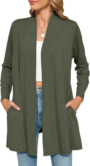 JollieLovin Women's Plus Size Long Sleeve Lightweight Cardigans Open Front Casual Soft Drape Fall Dusters