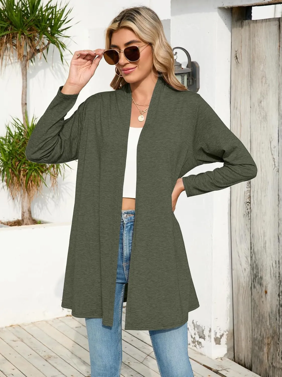 JollieLovin Women's Plus Size Long Sleeve Lightweight Cardigans Open Front Casual Soft Drape Fall Dusters