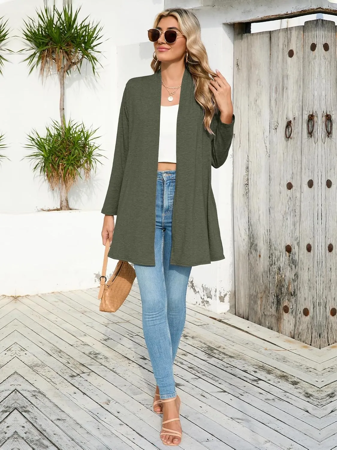 JollieLovin Women's Plus Size Long Sleeve Lightweight Cardigans Open Front Casual Soft Drape Fall Dusters